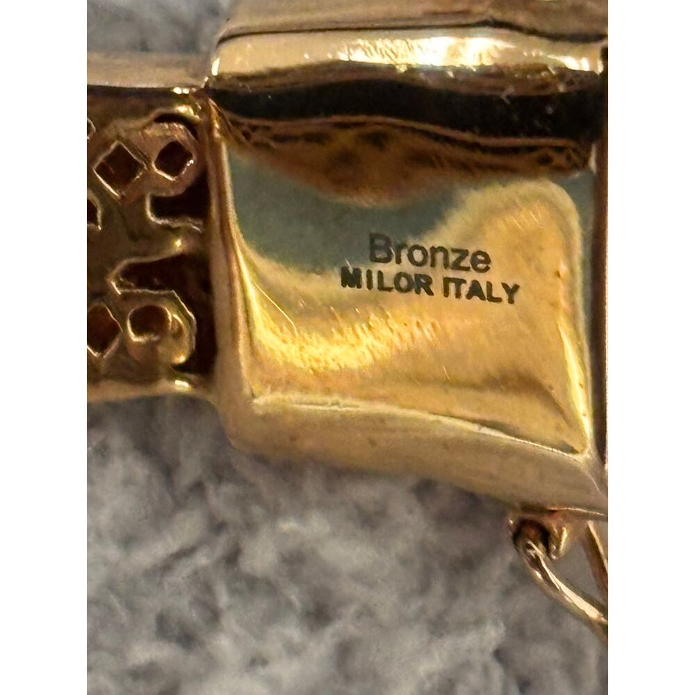 Milor Rose Gold Tone Bronze Black Leather Crystal Bracelet 8" #70240 - Picture 6 of 6